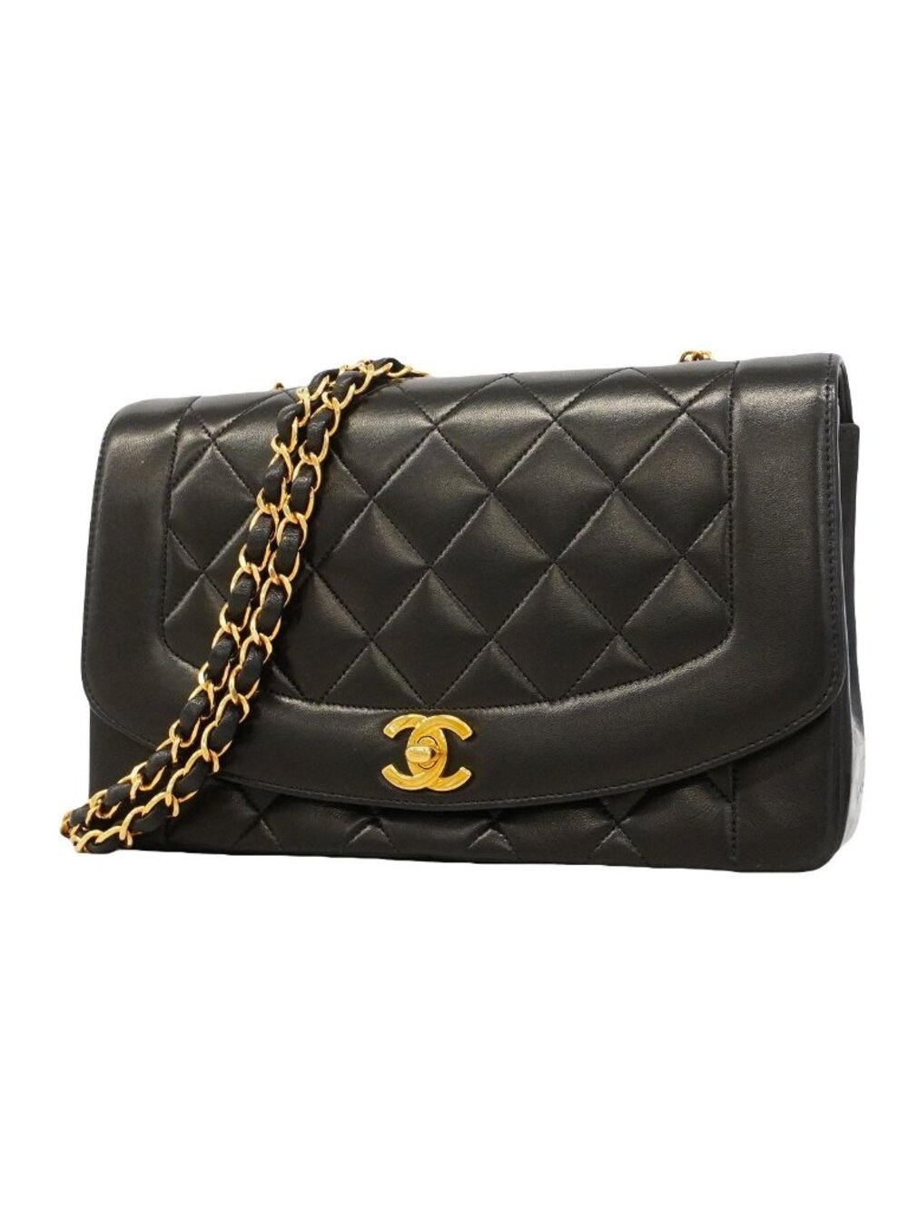 Chanel Shoulder Bag Diana Lambskin Black Gold